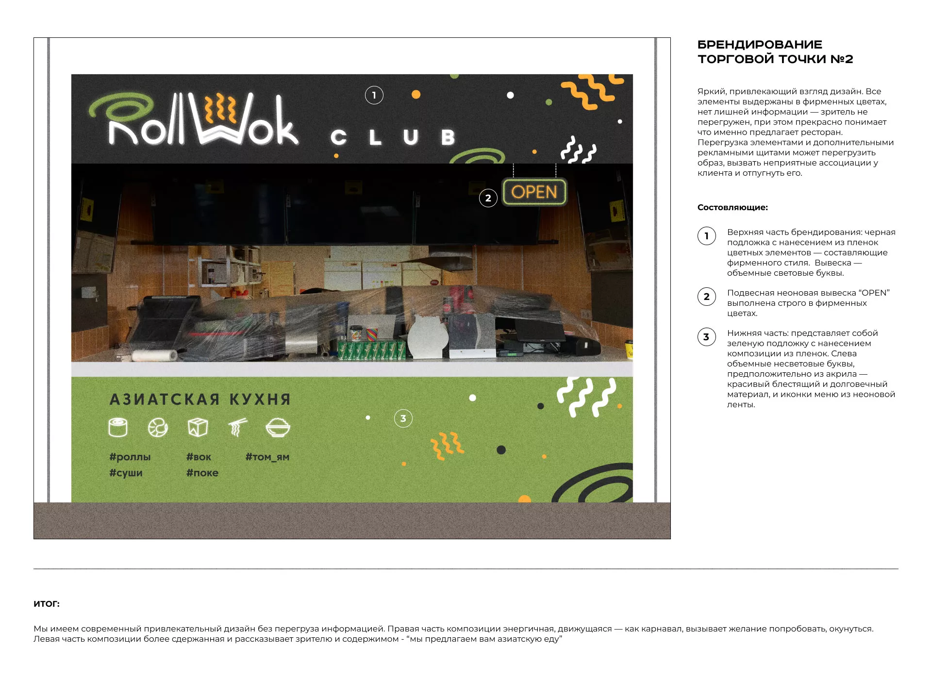 Брендирование торговых точек суши-бара «Roll Wok Club» в Гатчине